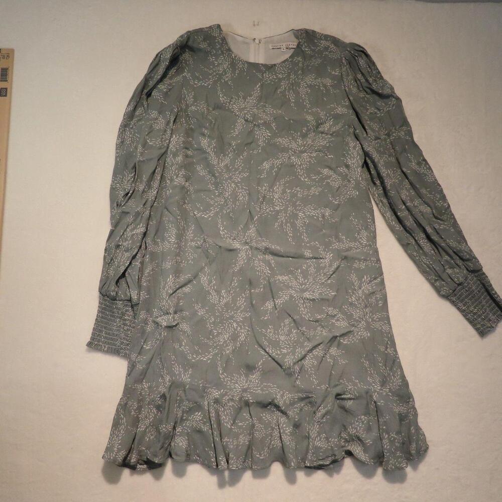 The English Factory Women's Green Floral Print Smocked Cuff Ruffle Dress in size